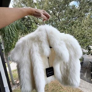 Elegant White Faux Fur Jacket by Linda Richards